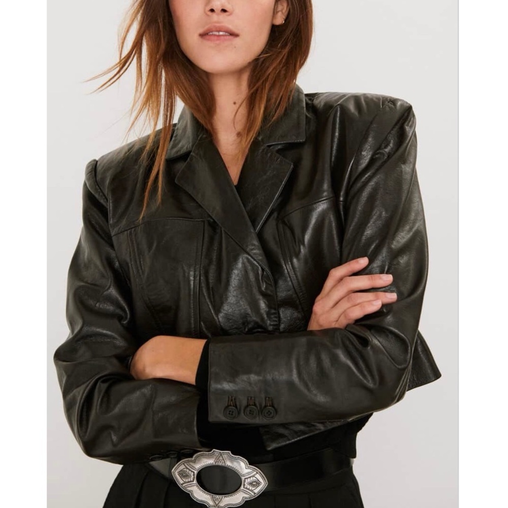 BA&SH Paris Celia genuine lamb leather jacket in dark brown NEW